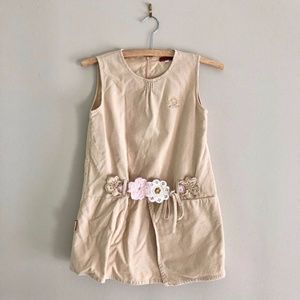 Chibi Maruko Chan Girls Tan Corduroy Belted Dress